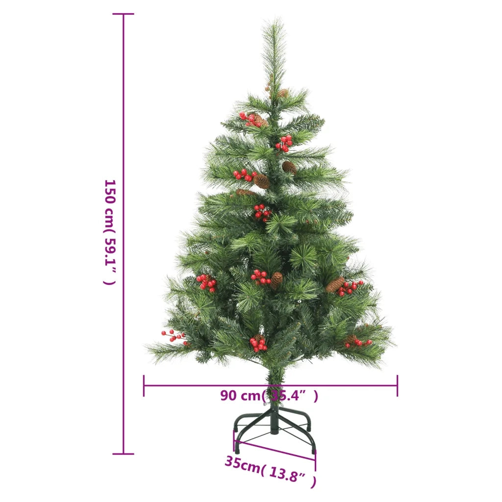 Albero Natale | Decorazioni natalizie Artificiale Incernierato con Pigne e Bacche 150cm