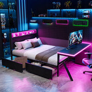 Letto gaming 140x200 - Xylo - Nero con LED scrivania cassetti