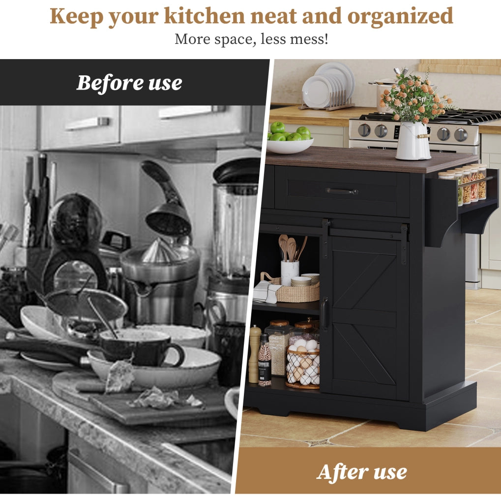 Isola cucina con piano ribaltabile e 2 ante scorrevoli; 120x45(70)x91 cm; nero; MDF