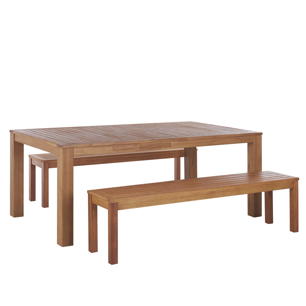 Set da Pranzo da Giardino con Tavolo e 2 Panche per 6 Persone in Legno di Eucalipto Naturale