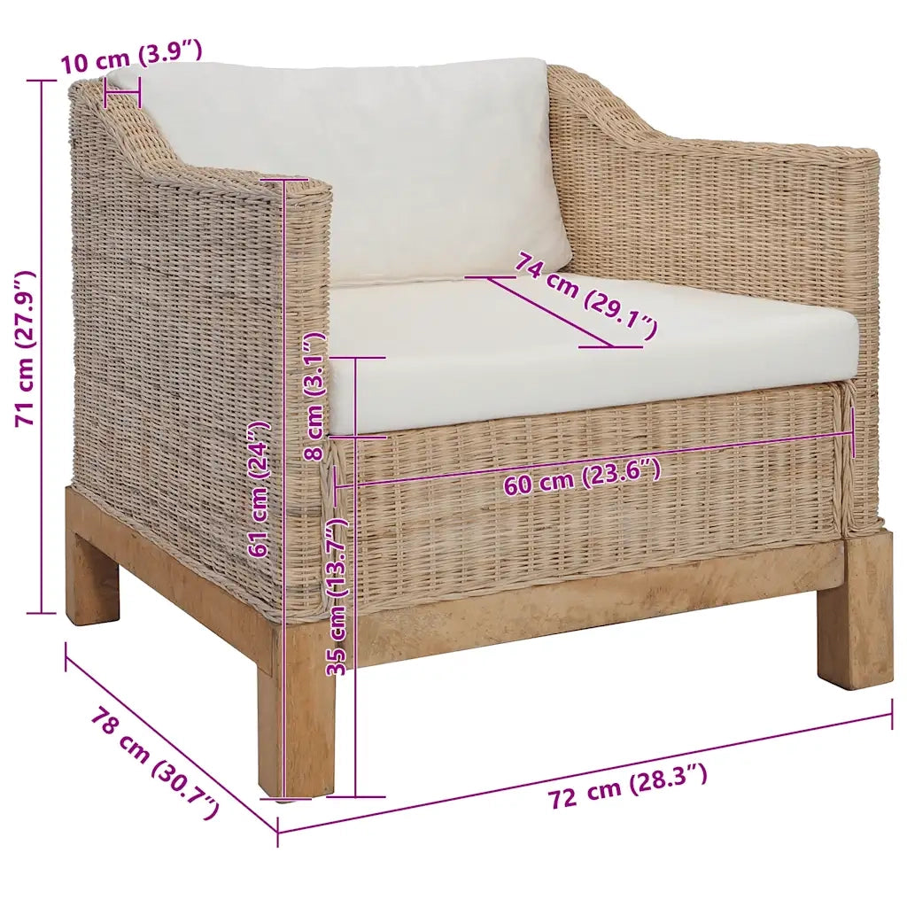 Poltrona | Sedia Relax con Cuscini in Rattan Naturale