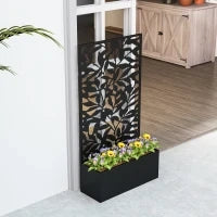 Vaso con Griglia Vaso Fiorito Rettangolare di Grandi Dimensioni Pannello Schermo in Metallo, 61 x 23 x 113 cm, Nero