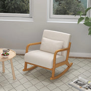 Poltrona a dondolo 64.5x92x81.5 cm con supporto lombare rimovibile in legno bianco crema