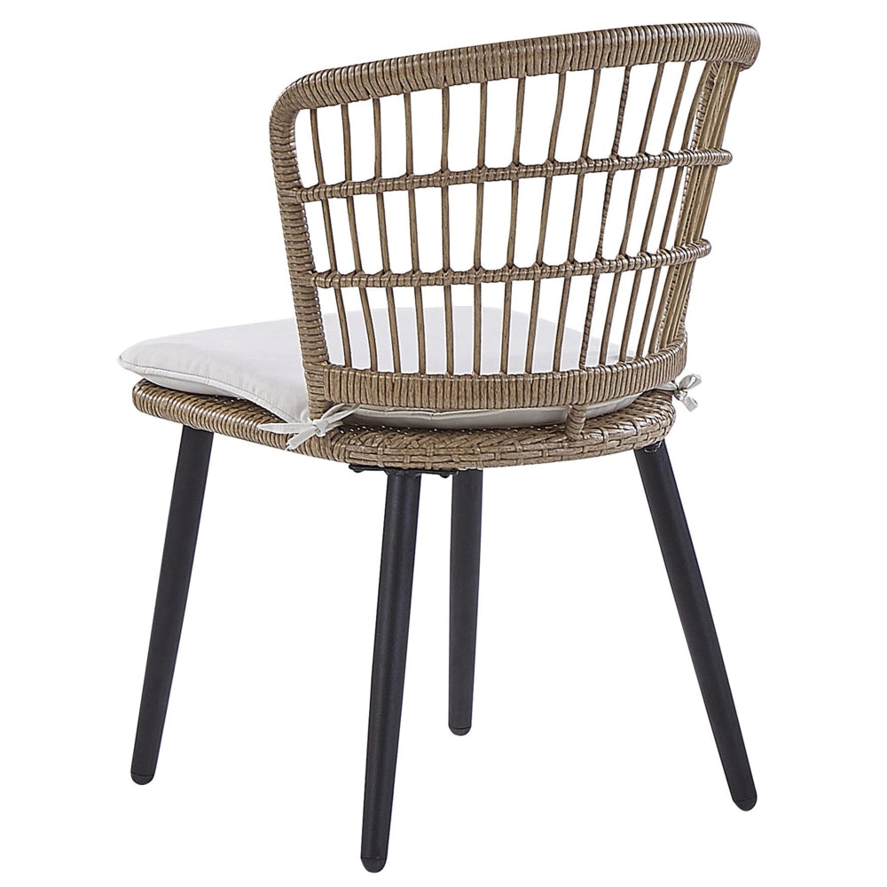 Set da bistrot da 3 pezzi in rattan sintetico marrone con gambe a forcina in metallo Nero piano in vetro
