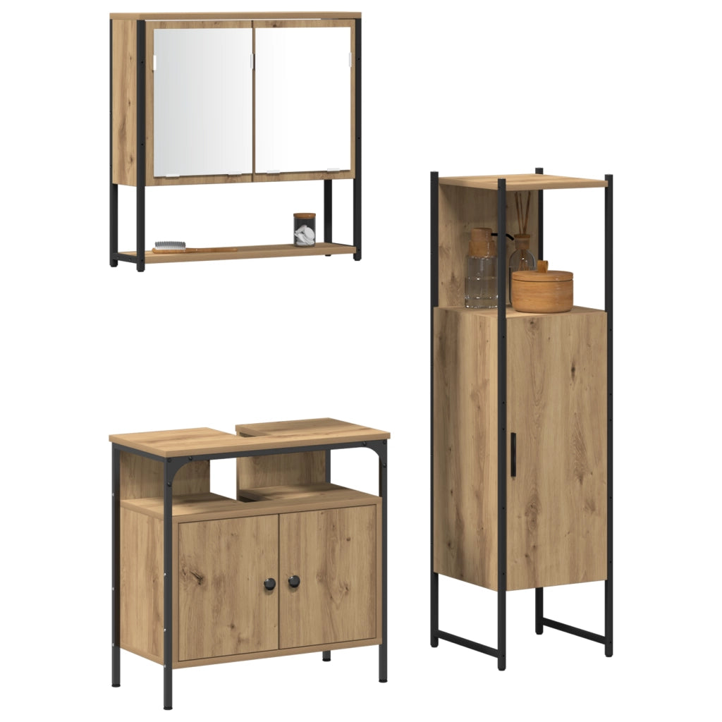 Set di Mobili da Bagno in 3 Pezzi Rovere Artigianale Legno Ingegnere