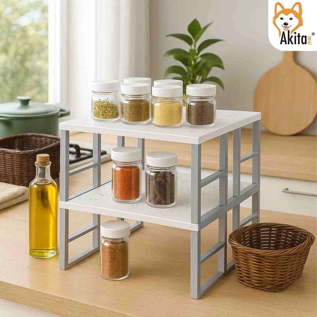 Akitaink Set 2 Scaffali Portaspezie Grandi Metallo Bianco