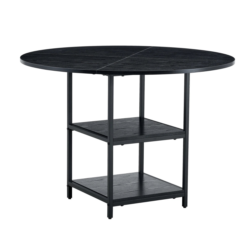 Tavolo da pranzo 2-4 posti con doppio ripiano - per cucina - MDF e metallo - 107 cm - nero