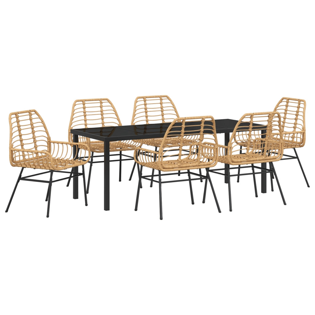 Set da Pranzo da Giardino 7 Pezzi Marrone Polyrattan