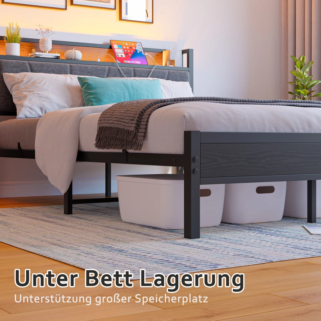 letto mdf metallo nero 140 x 200 cm