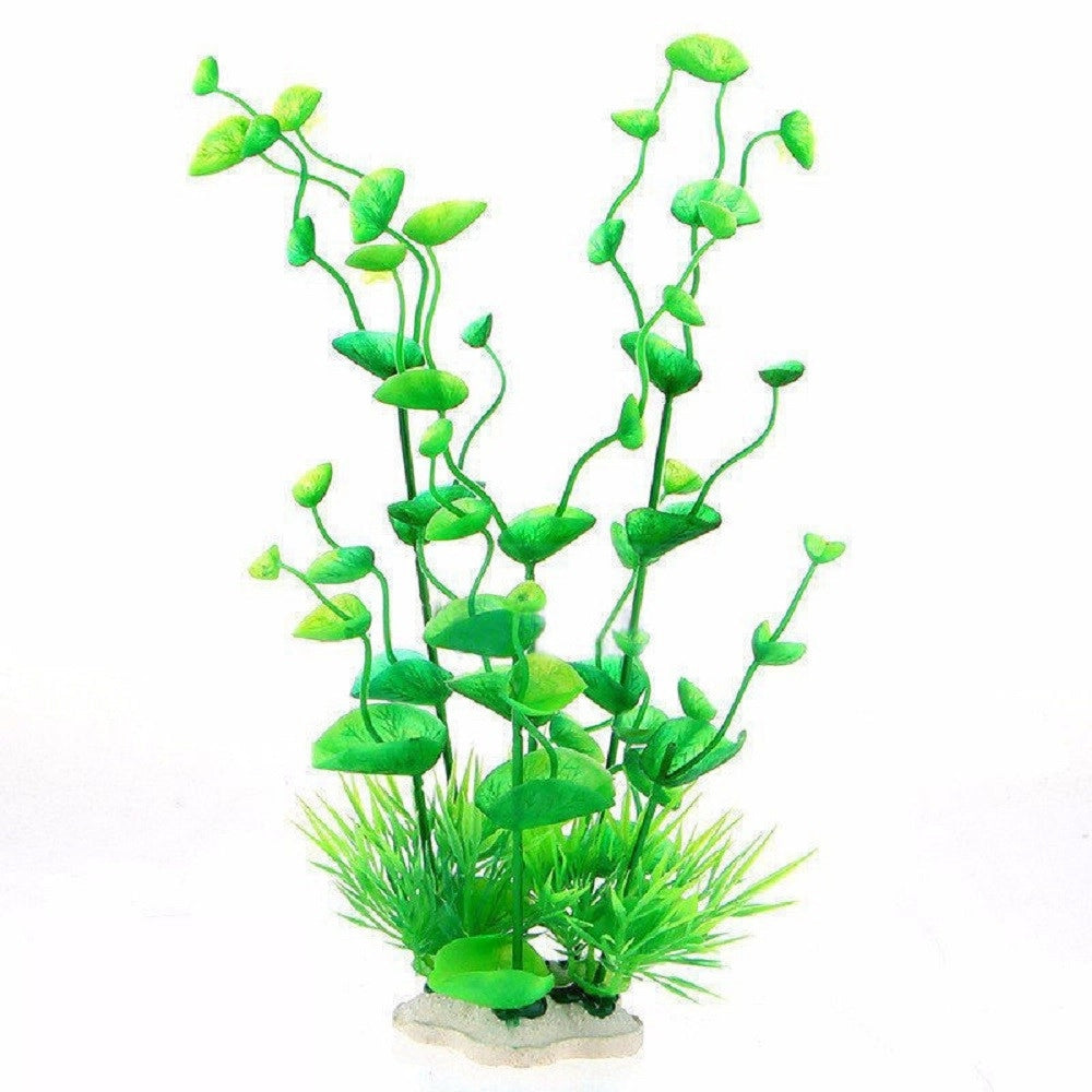 Trade Shop - Pianta 16 Cm Piantina Artificiale Per Acquario Piante Finte Plastica Verde -