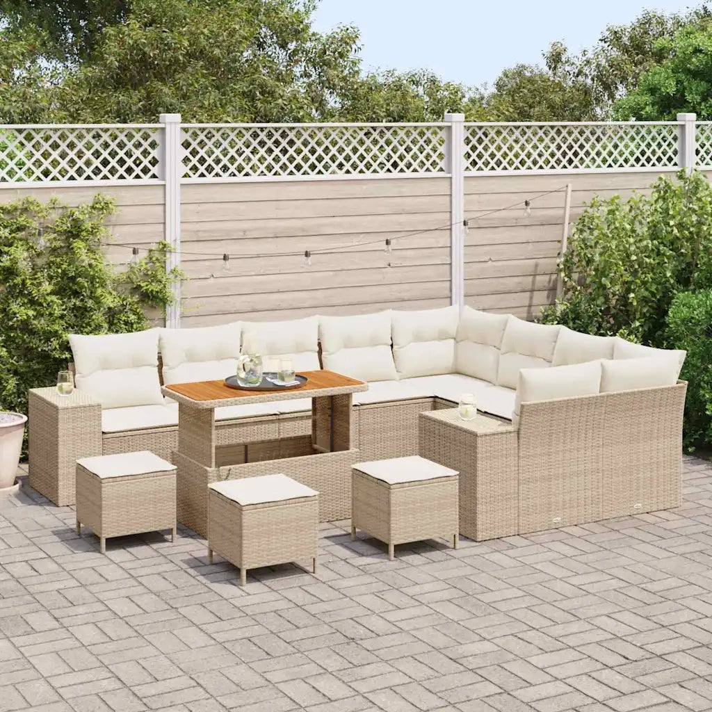 Set Divano da Giardino con cuscino 13 pcs Beige polyrattan