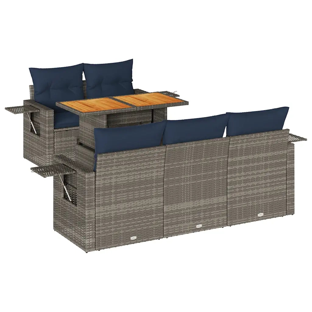 Set Divano da Giardino 6 pz con Cuscini Grigio in Polyrattan 3327106