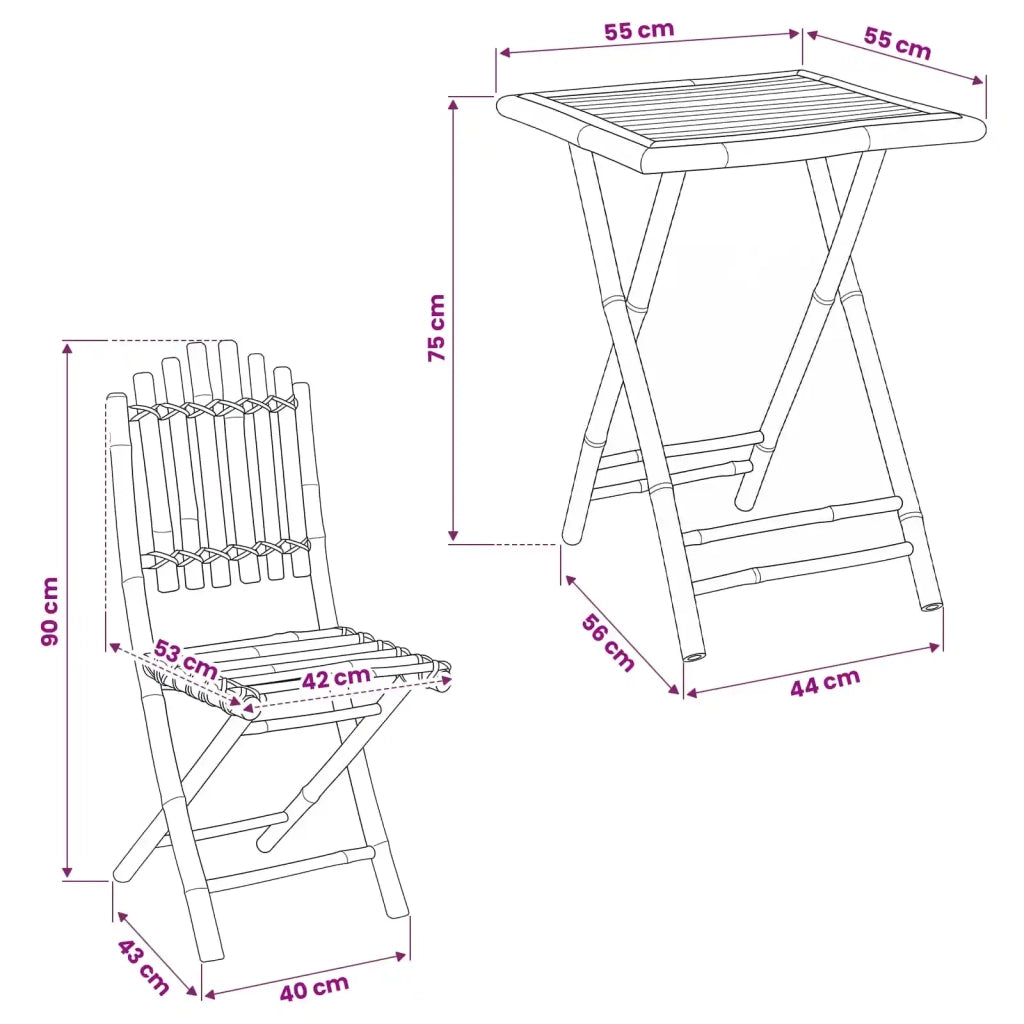 Set da pranzo da giardino pieghevole 3 pz Naturale Bambù 3468662