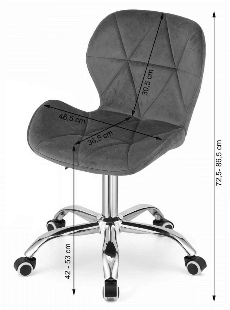 Sedia girevole in velluto Valora AVOLA grigio scuro, design ergonomico