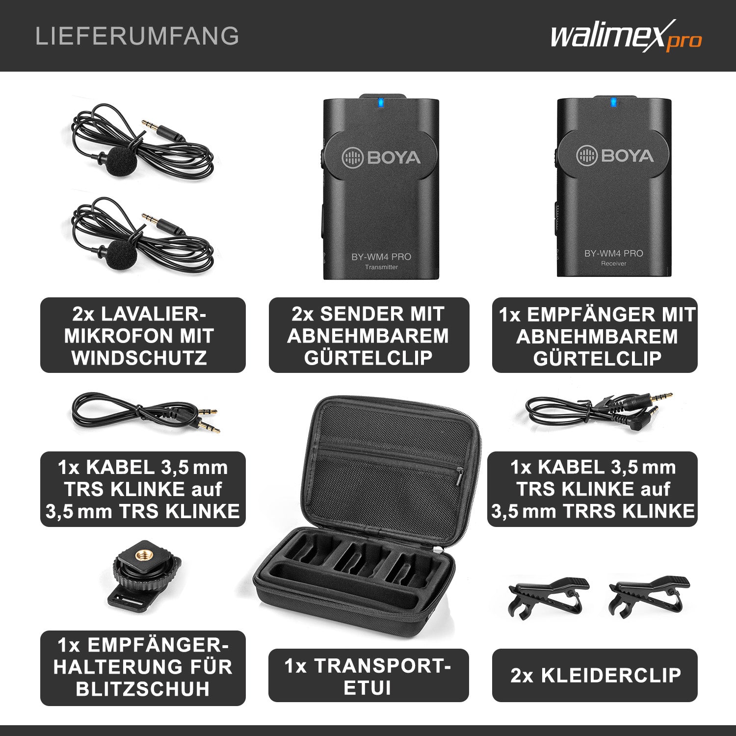 Boya WM4 Pro K-2 Microfono Set di 3 microfoni