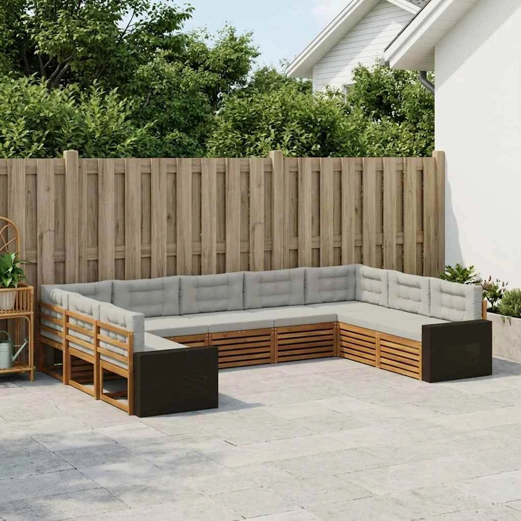Set di divani da esterno 9 pz Naturale e Grigio Chiaro 3383844