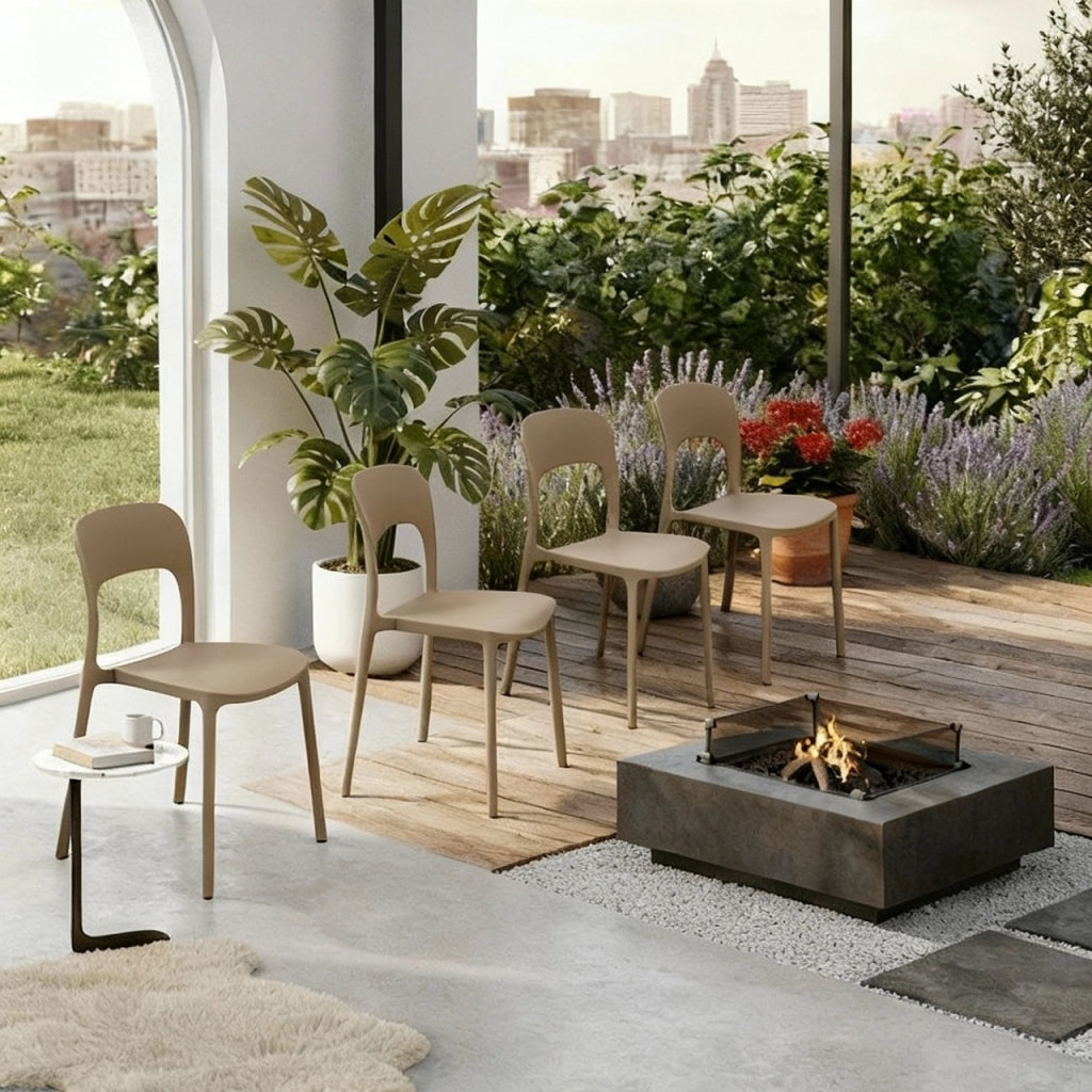 Set 4 Sedie Da Giardino In Polipropilene Impilabili Leggere E Resistenti Ideali Per Esterni Terrazze Giardini Bar Dehors Ristoranti 41 x 82,5 x 52 cm Tortora