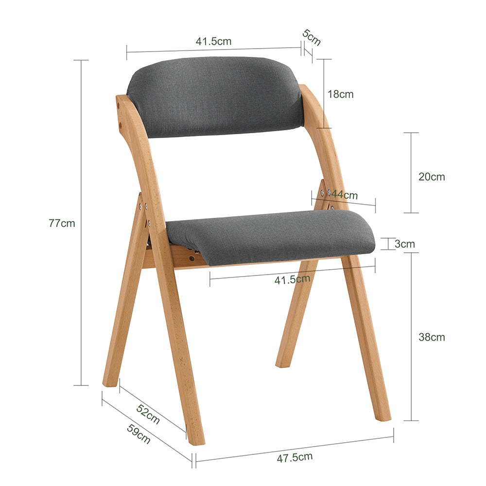 SoBuy FST92-SGx2, Sedia Pieghevole in Legno Set da 2 Poltrona Imbottita da Cucina, Sedie da Interno per Ufficio, Balcone, Giardino - Sedie Pieghevoli Salvaspazio Richiudibili in Faggio, Grigio Scuro