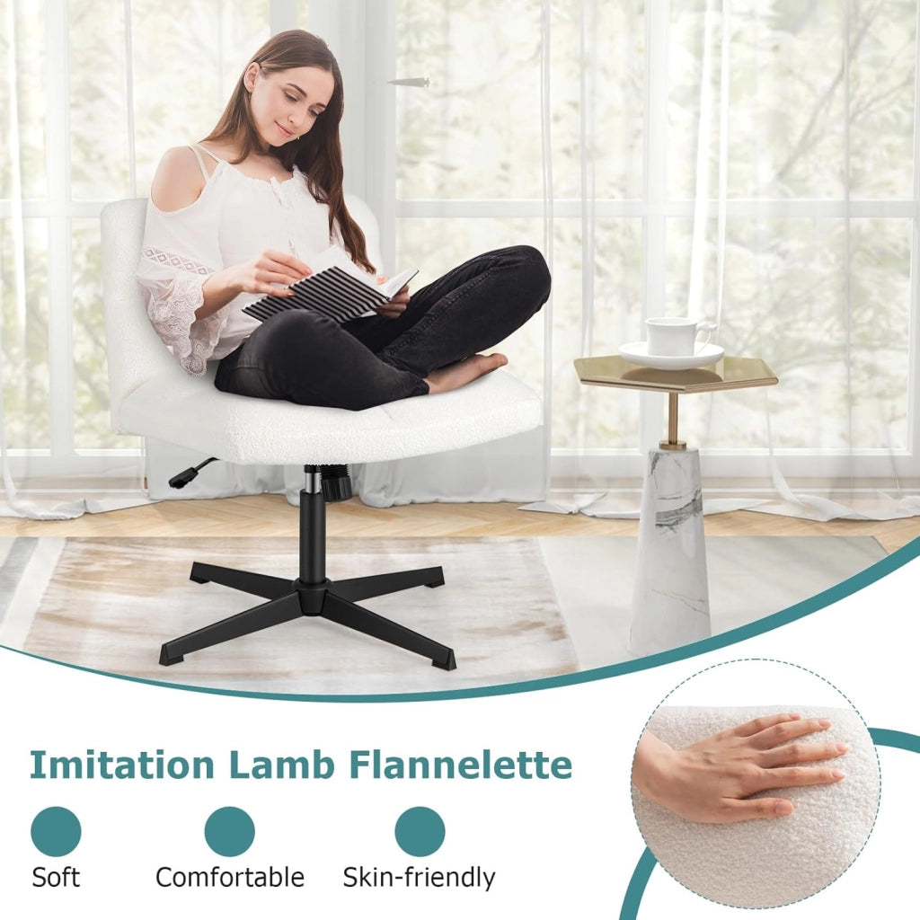 Sedia da ufficio Regolabile in Altezza con Funzione Basculante, Sedia Ufficio Scrivania in Finta Pelliccia di Agnello, con Morbida Imbottitura, 64 x 48 cm, Bianco/Grigio/Marrone (Beige)