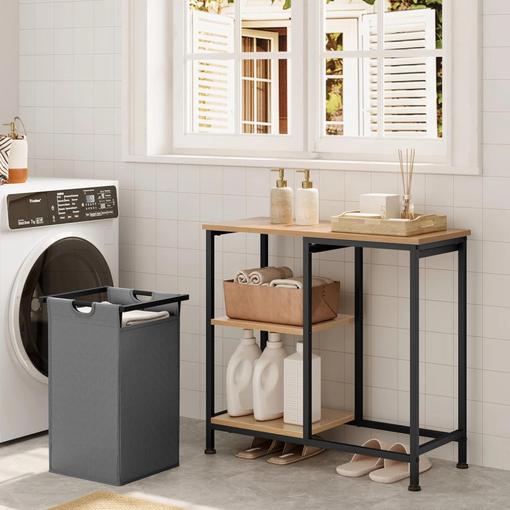 Mobile Bagno con Portabiancheria, Sacco per Bucato Rimovibile, Mobile Lavanderia a 4 Livelli, Cesto per Il Bucato in Tessuto Oxford da 31 L, 70x30x65 cm