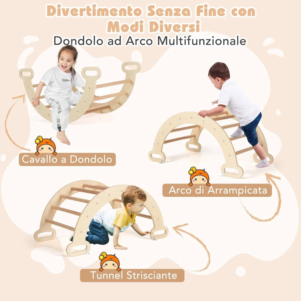 4 in 1 Set da Arrampicata per Bambini, Giocattoli da Arrampicata a Triangolo con Triangolo Arco e Salita, Ideale per Bambini 1 Anni + (Naturale)