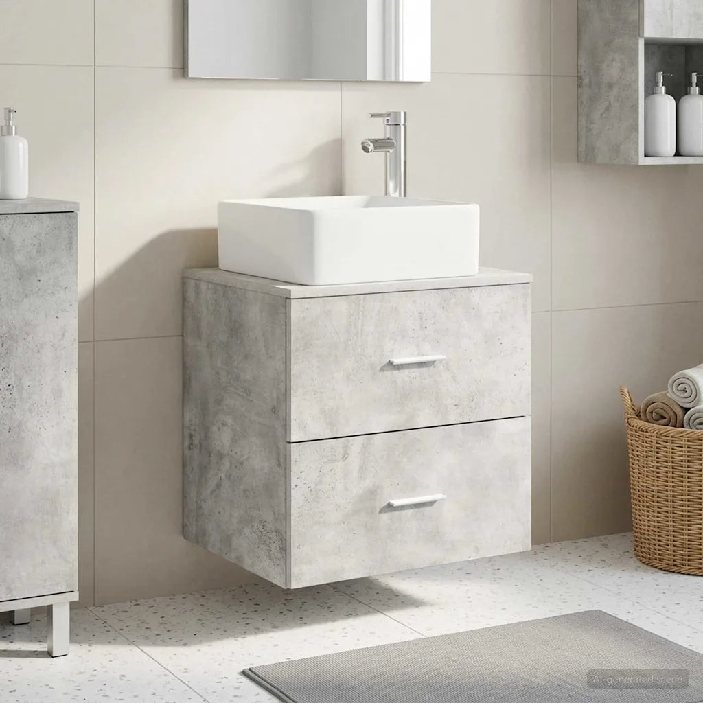 Mobile Lavabo da Parete Grigio Cemento 53 x 34,5 x 63 cm