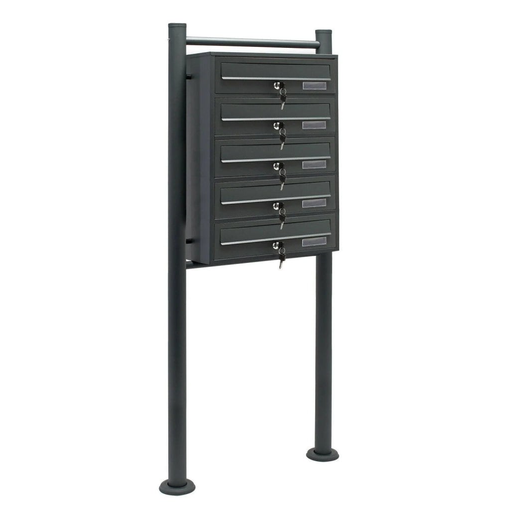 Blocco di 5 cassette postali 5 scomparti supporto per posta acciaio zincato antracite 16_0000038