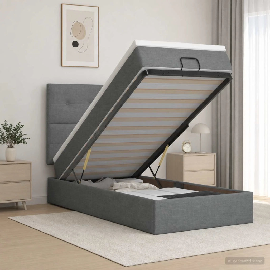 Letto Ottomano con Materasso e LED Grigio Scuro 90 x 190 cm 3458035