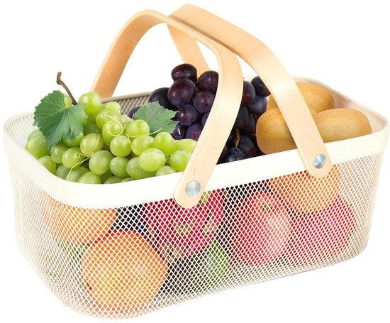 Ottima raccolta per giardino, bella raccolta per verdure, pratica cesta metallica con maniglia, adatta per l'uso in bagno, sui ripiani e in cucina (bianca).