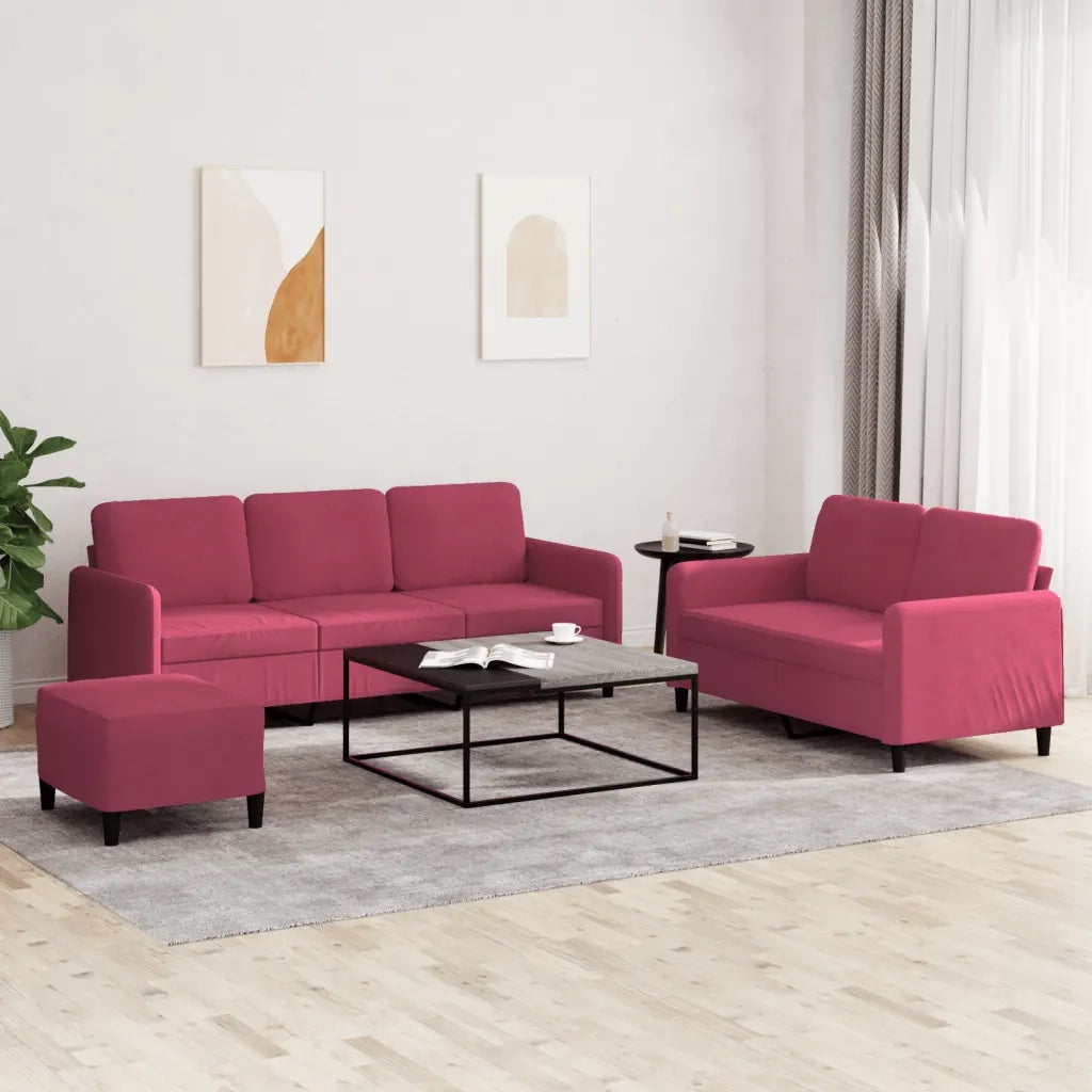 Set di Divani 3 pz Rosso Vino in Velluto