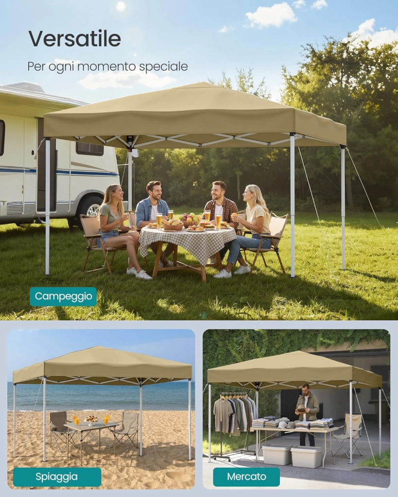 SONGMICS Gazebo 3 x 3 m, Tendone Pieghevole, Protezione Solare, Resistente alla Pioggia Leggera, Portatile, per Cortile, Giardino, Mercato, Beige GCT102LZ01