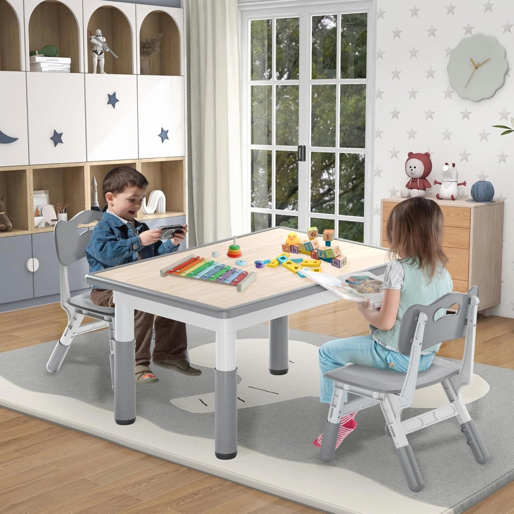 Tavolo per bambini con 2 sedie, set da tavolo per bambini, regolabile in altezza, 3 pezzi, in plastica, per cameretta dei bambini, da 2 anni, 80 x 60 cm