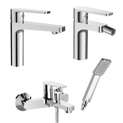 Miscelatori bagno in set lavabo bidet e vasca con duplex cromati Recta