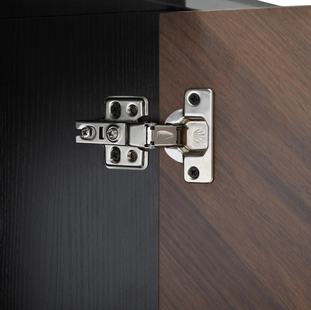 Credenza 140 cm nera e marrone con 4 ante e ripiani regolabili