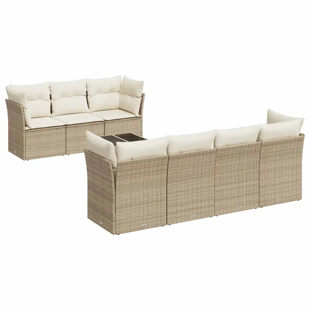 Set Divano da Giardino 8 pz con Cuscini Beige in Polyrattan 3217278