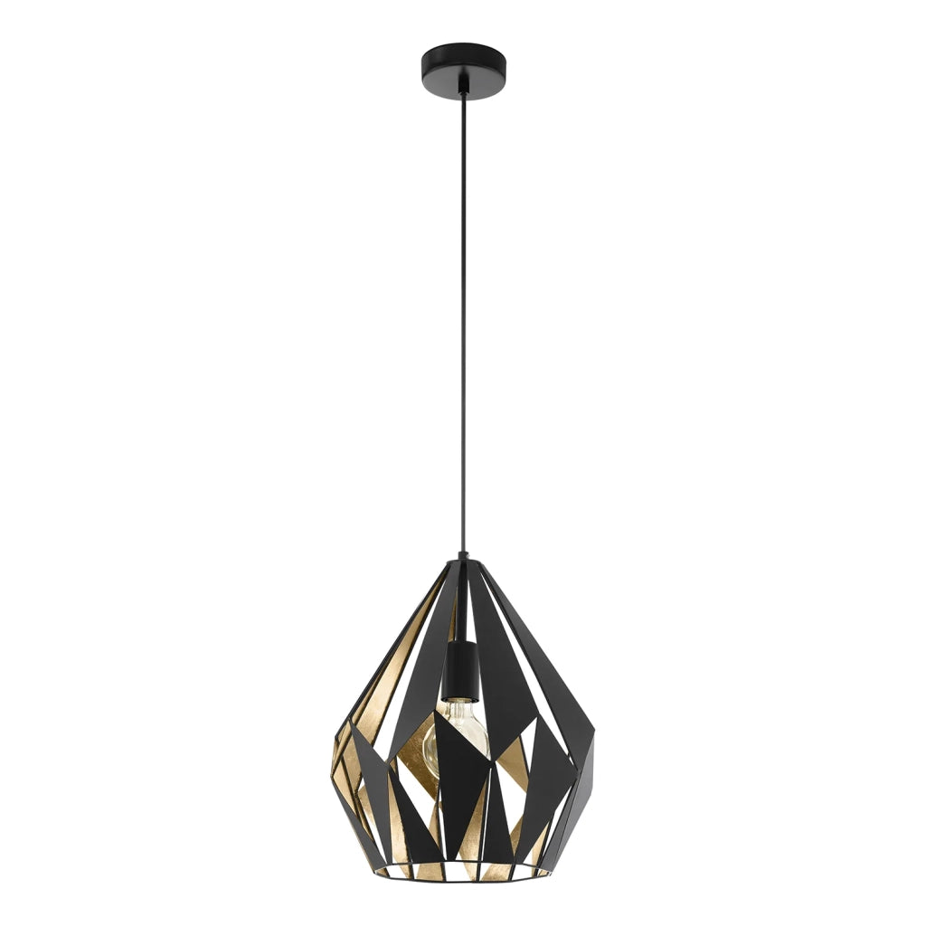 Lampadario A Sospensione Vintage Carlton 1 Acciaio Nero Oro 1 Luce E27
