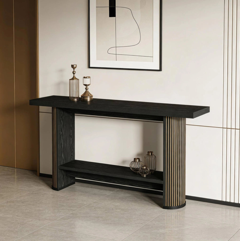 Tavolo consolle moderno salvaspazio in legno nero