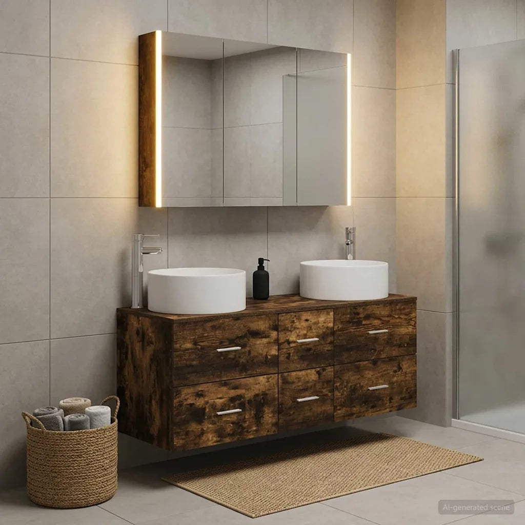 Set di mobili per il bagno 4 pcs Rovere Fumo 3407107