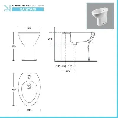 Bidet per anziani e disabili con altezza 49 cm e foro per rubinetto