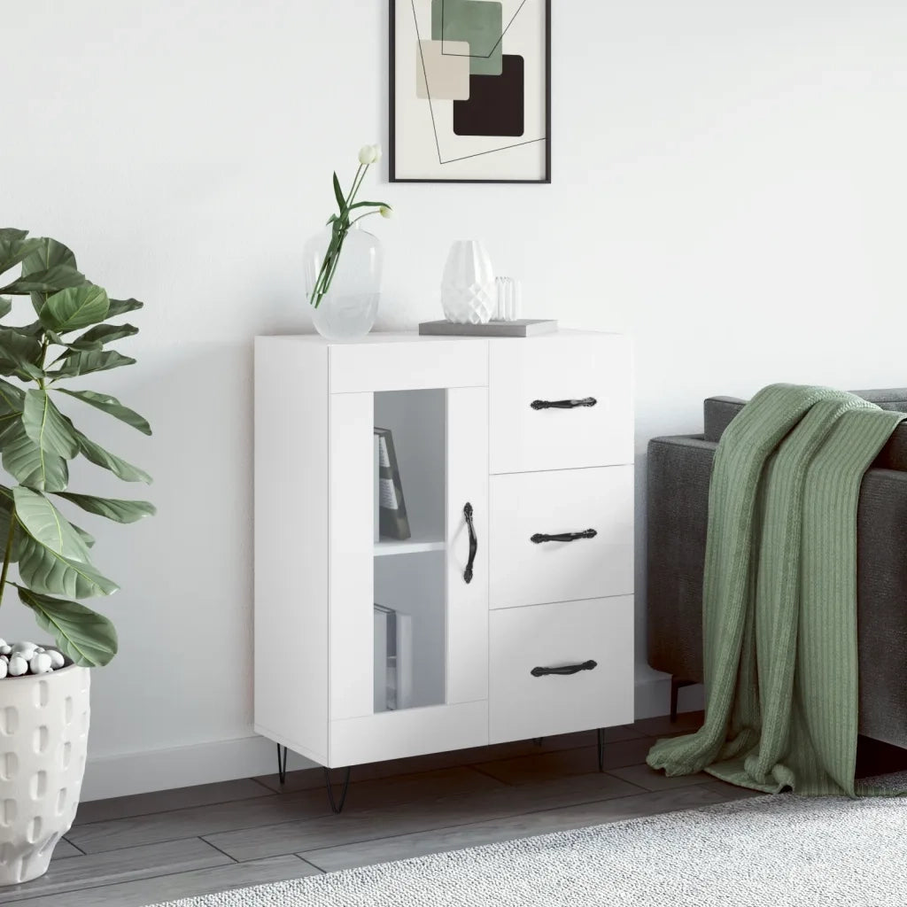Credenza | Madia | Buffet da pranzo | Armadio da pranzo 69,5x34x90 cm in Legno Multistrato Bianco Lucido