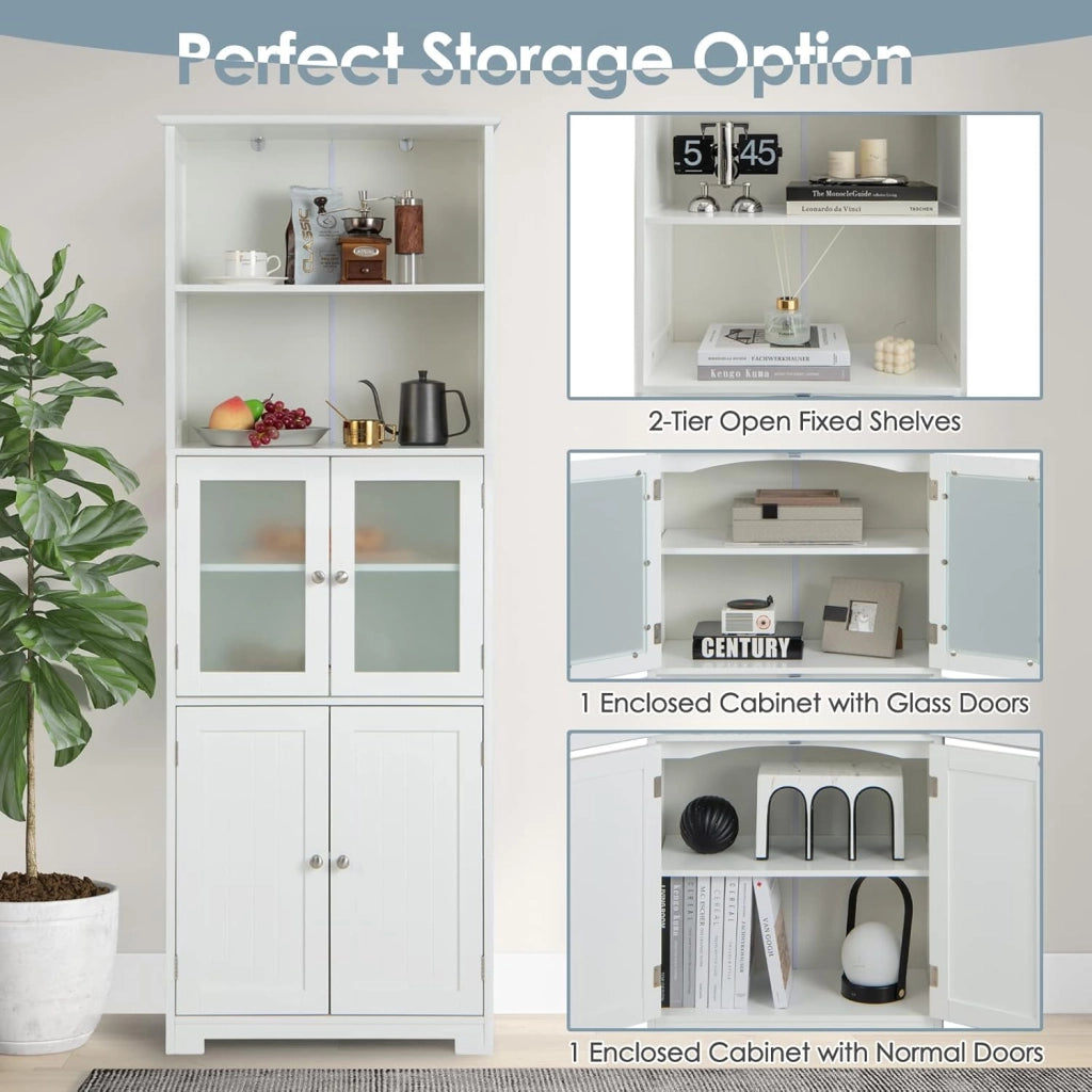 - Armadio Alto per Stoccaggio, Mobile da Bagno con Porta e Ripiano Regolabile, Organizzatore Autoportante da Terra per Camera da Letto, Cucina, Soggiorno, Bianco, 60 x 30 x 163 cm