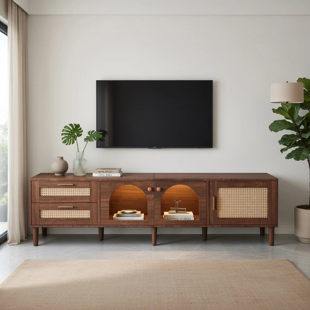 Cassettiera per TV marrone in truciolare lunga 180 cm