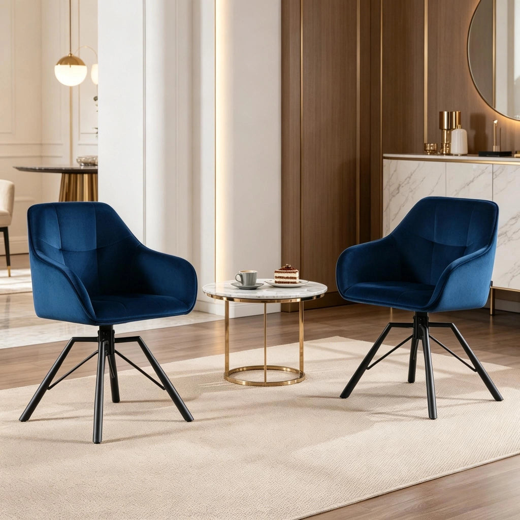 SEDIA Girevole 58,5x82,5x54,5 cm Blu in Velluto e Metallo Set da 2 pezzi