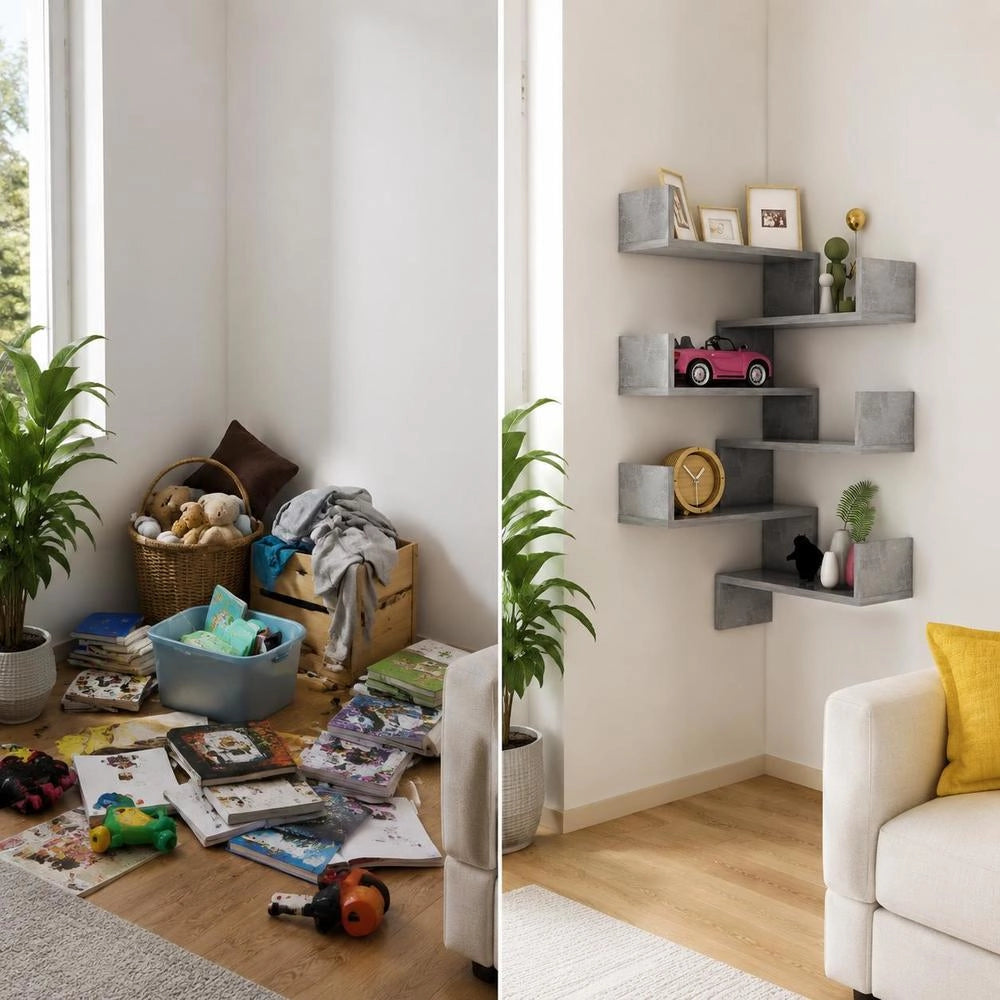 Corner Shelf Unit, 1 Pack, 40x40x50 Cm, Wooden Corner Storage Rack, Space Saving Solution For Living Room, Bedroom, Study