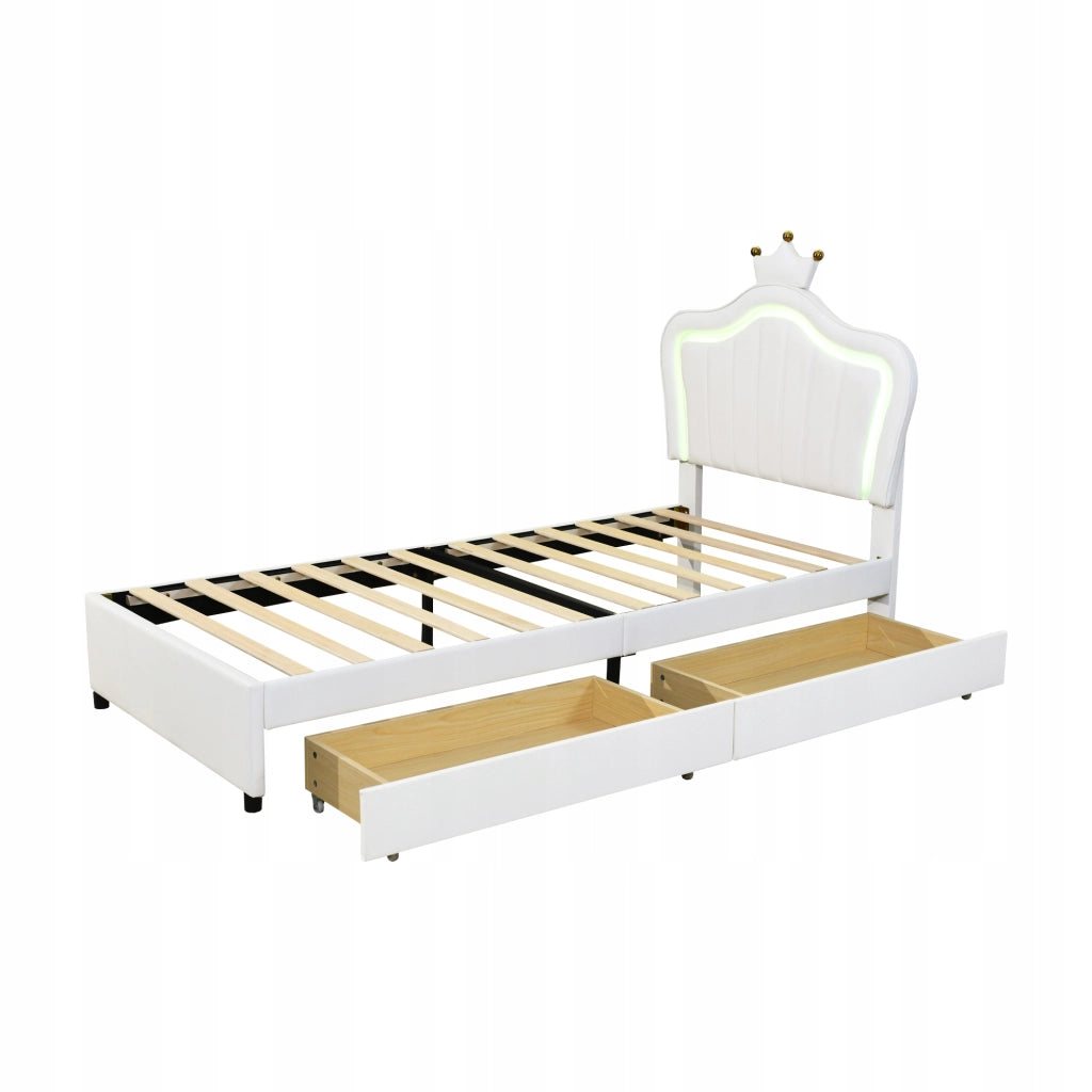 Letto singolo 90x200 - Xylo - Bianco con LED e corona senza materasso