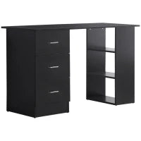 Scrivania PC con 3 Ripiani e 3 Cassetti per Camera e Ufficio, in Legno MDF, 120x49x72 cm, Nera