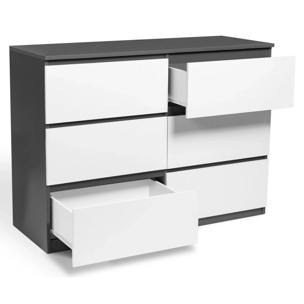 IDMarket - TOMI Cassettone a 6 cassetti da 110 cm in legno grigio e bianco