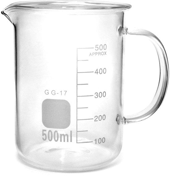 Bicchierino di Laboratorio in Borosilicato 500 ml con Manico - Scala Chiara - Maniglia Pratica - Vetro Spesso