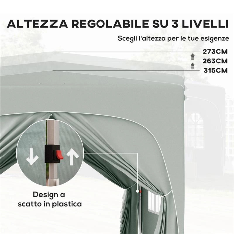 GAZEBO DA GIARDINO 3X3M PIEGHEVOLE CON ALTEZZA REGOLABILE, PROTEZIONE UPF50+ E BORSA GRIGIO CHIARO