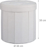 Sgabello con contenitore pouf rotondo pieghevole coperchio imbottito poggiapiedi crema 13_0002759